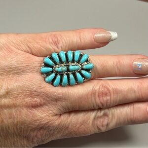 Ray Nez Navajo Crafted Sterling Silver Turquoise Cluster Ring